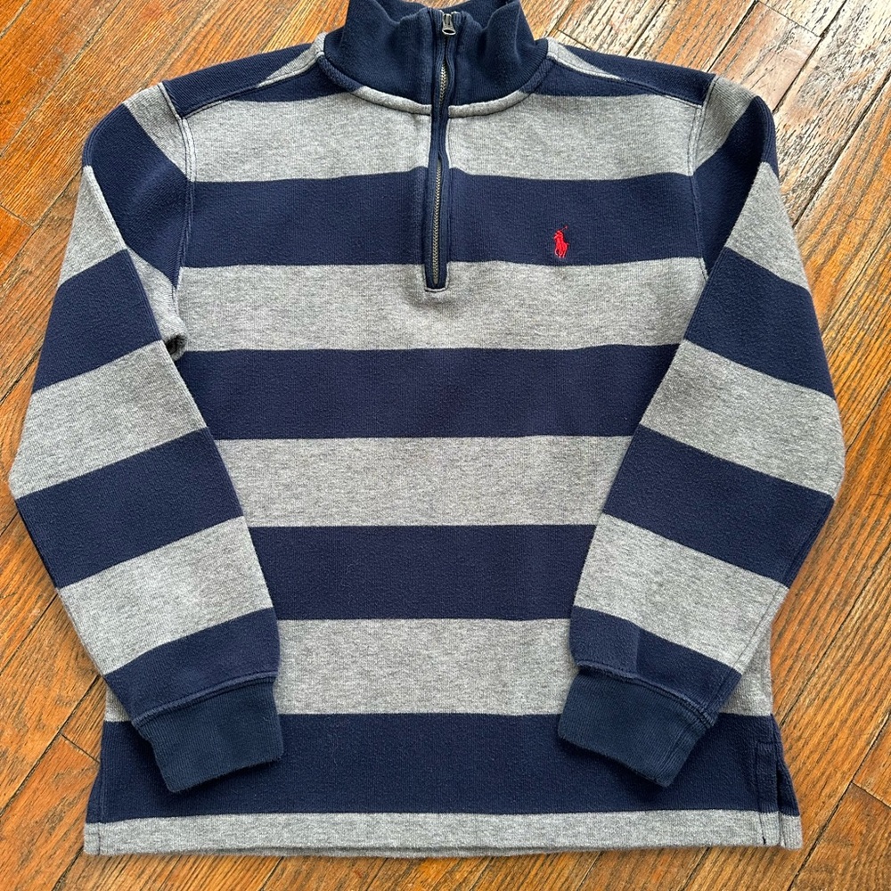 Polo by Ralph Lauren Navy and Gray Striped Boy’s Quarter Zip
